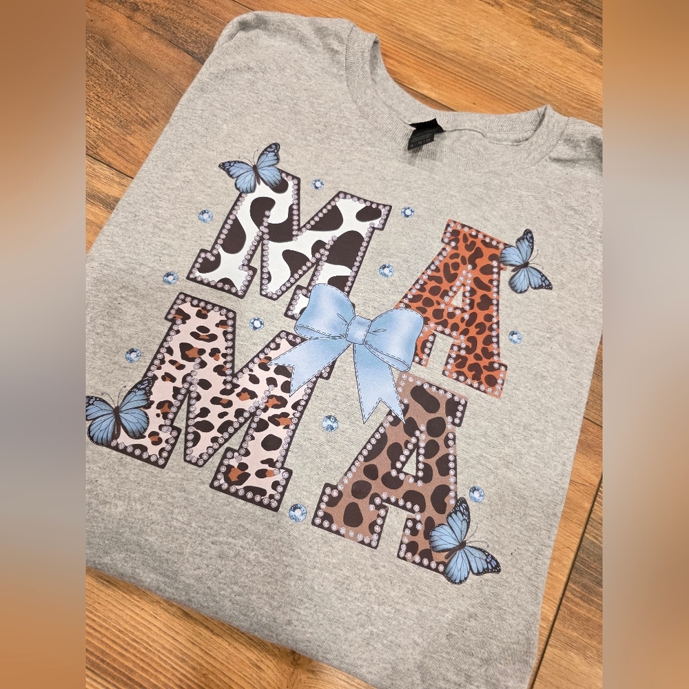 Gray Graphic 'MAMA' Sweatshirt with Blue Accents